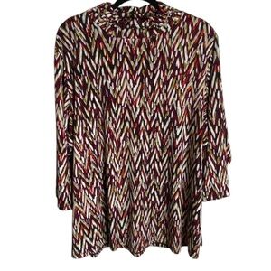 Susan Graver 2X Blouse Ruched Mock Neck Long Sleeve Geometric Shirt Lightweight